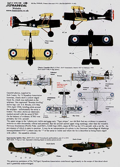 X72106 Xtradecal 1/72 RAF 74 (Tiger) Sqn 1918 to 1992 (10)