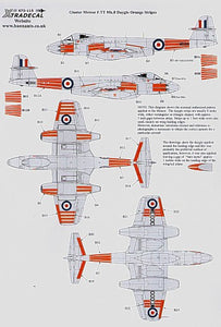 X72115 Xtradecal 1/72  Gloster Meteor F.TT F.8 Day-glo Orange Stripes This day-glo orange striping is typical of that used by the RAF and with adjustment can be used on many aircraft types.[Mk.8]