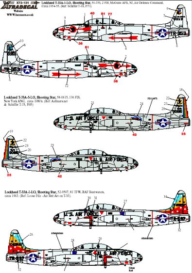 X72121 Xtradecal  1/72 Lockheed T-33A/Lockheed P-80C Shooting Stars Part 2