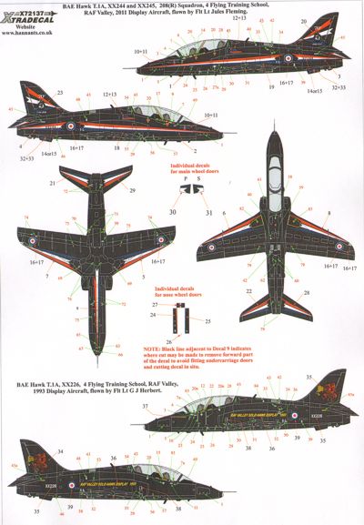 X72137 Xtradecal  1/72 RAF Display Aircraft 1993 and 2011 (3) BAe Hawk T.1A