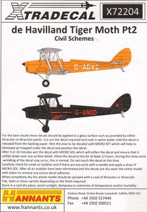 X72204 Xtradecal 1/72 de Havilland DH.82A Tiger Moth Pt 2 in Colourful Civil schemes. (9)