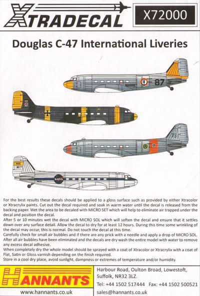 X72207 Xtradecal 1/72 Douglas C-47 International Liveries
