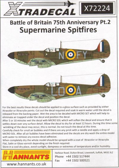 X72224 Xtradecal 1/72 Supermarine Spitfire Mk.Ia Battle of Britain 1940 Pt 2 (10)