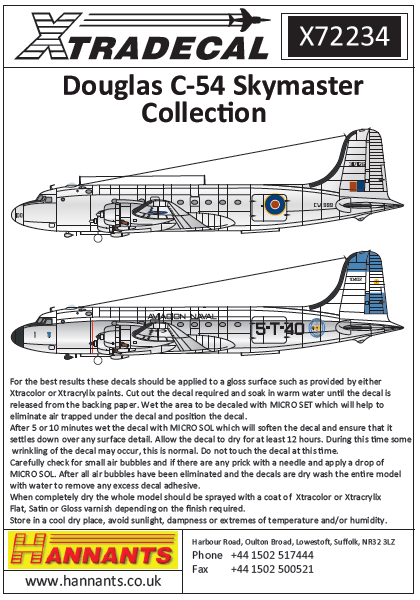 X72234 Xtradecal 1/72 Douglas DC-4/C-54 Skymaster (8)