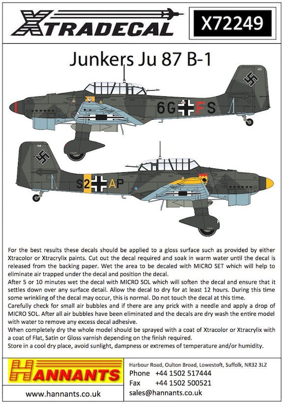 X72249  Xtradecal 1/72 Junkers Ju-87B-1 'Stuka' (13)
