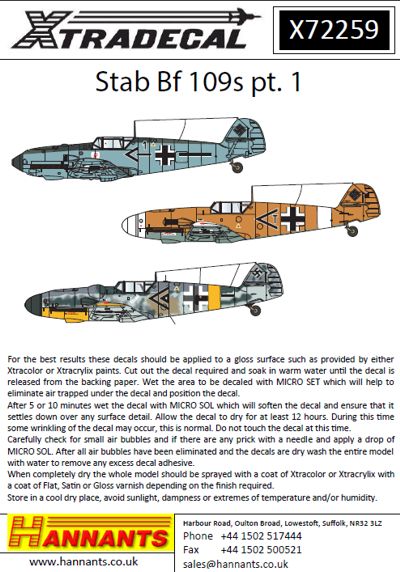 X72259 Xtradecal 1/72 Messerschmitt Bf-109E/F/G Pt 1
