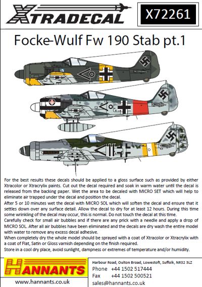 X72261 Xtradecal 1/72 Focke-Wulf Fw-190 in Stab markings. (15) Pt.1