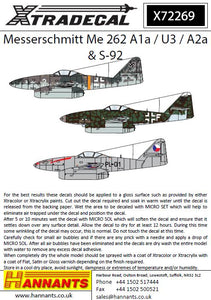 X72269 Xtradecal 1/72 Messerschmitt Me-262A-1a / U3 / A2A / S-92
