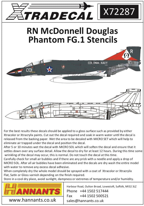 X72287 Xtradecal 1/72 McDonnell-Douglas FG.1 Phantom Royal Navy stencil data Part 1