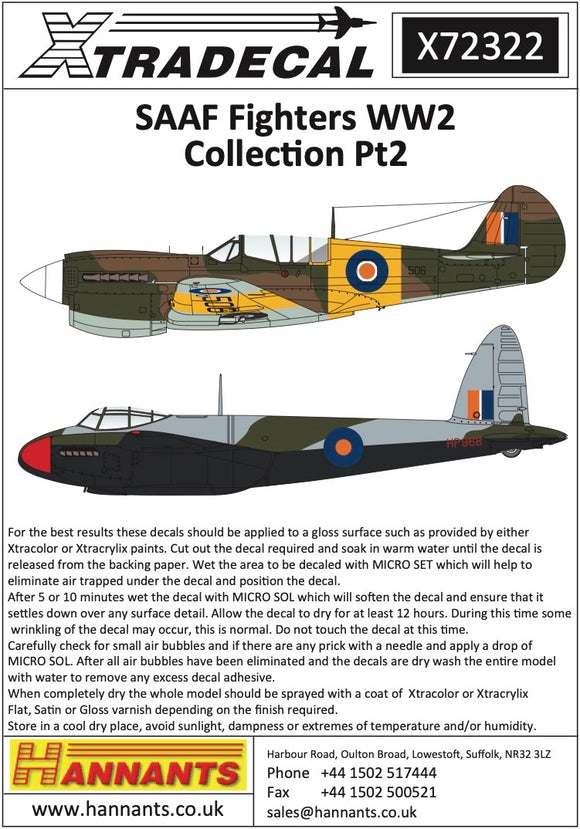 X72322 Xtradecal 1/72 South African Air Force SAAF Fighters WWII Collection Pt2 (10)