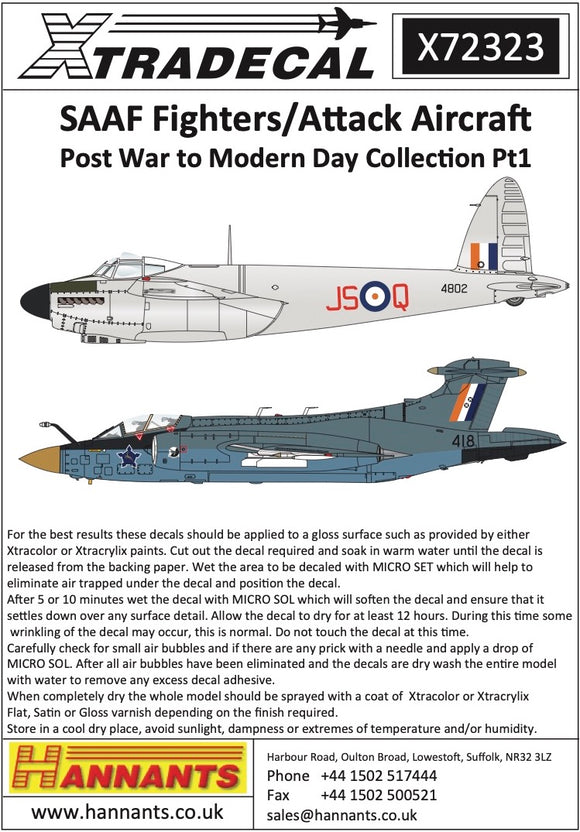 X72323 Xtradecal 1/72 SAAF Fighters/Attack Aircraft Post War to Modern Day Collection Pt1 (9)