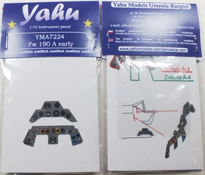 YMA7224 Yahu Models 1/72 Focke-Wulf Fw-190A early Photoetched instrument panels. Coloured. Ready to fit in a model (JustStick) (designed to be used with Airfix and Zvezda kits)